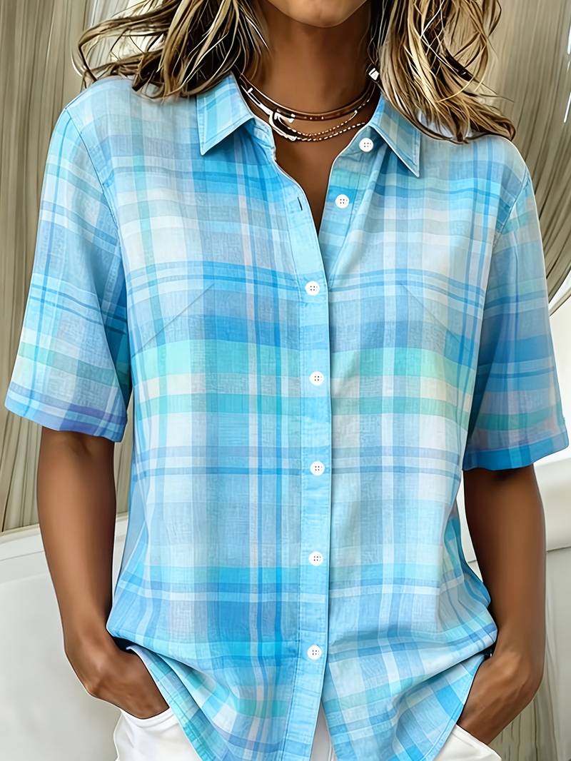 Endrita | Plaid Short Sleeve Button Front Shirt