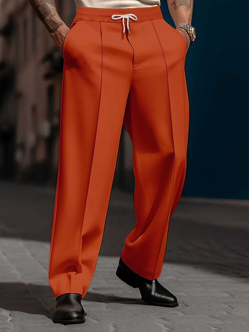 Raimi | Trousers Drawstring Waist Wide Leg Solid Color