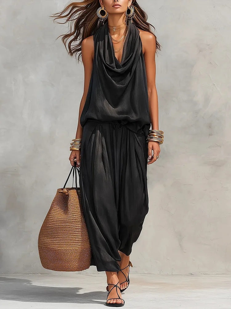 Katerina | Sleeveless Draped Two Piece Trouser Set