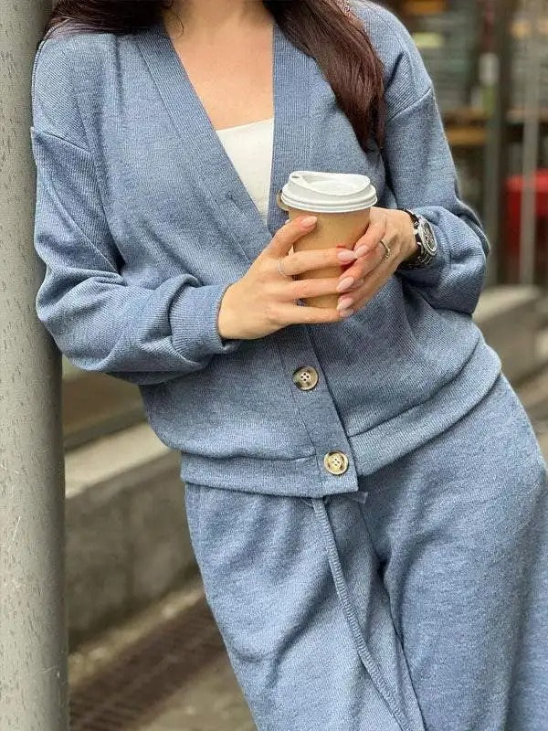 Anisa | Knitted V-Neck Button Cardigan Lounge Set