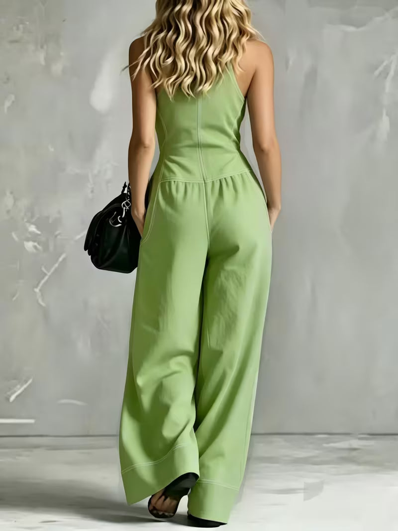 Bryana | Front Zip Patchwork Striped Jumpsuit