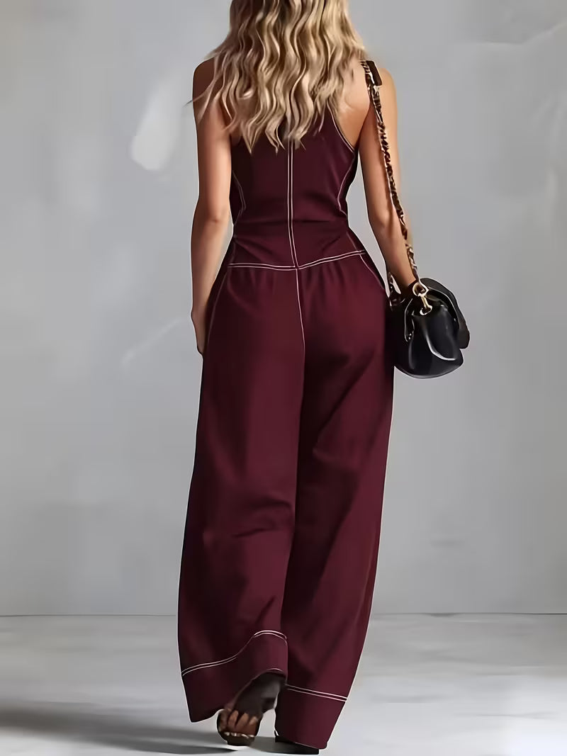 Bryana | Front Zip Patchwork Striped Jumpsuit