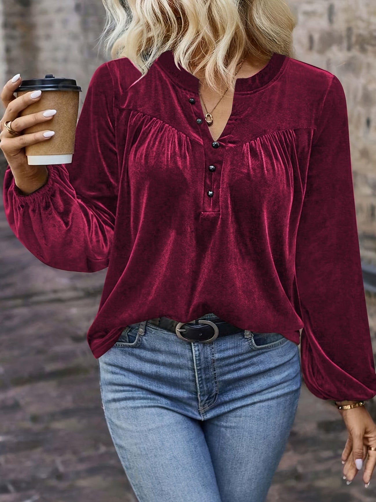 Ramina | Long Sleeve Top with Gathered Neckline
