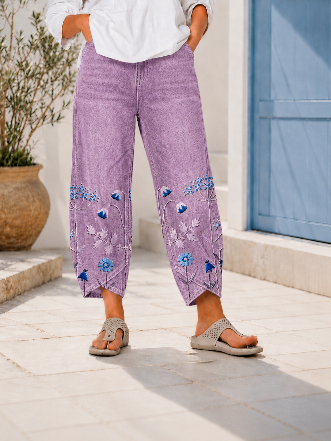 Selcen | Floral Embroidered Cropped Wide Leg Trousers