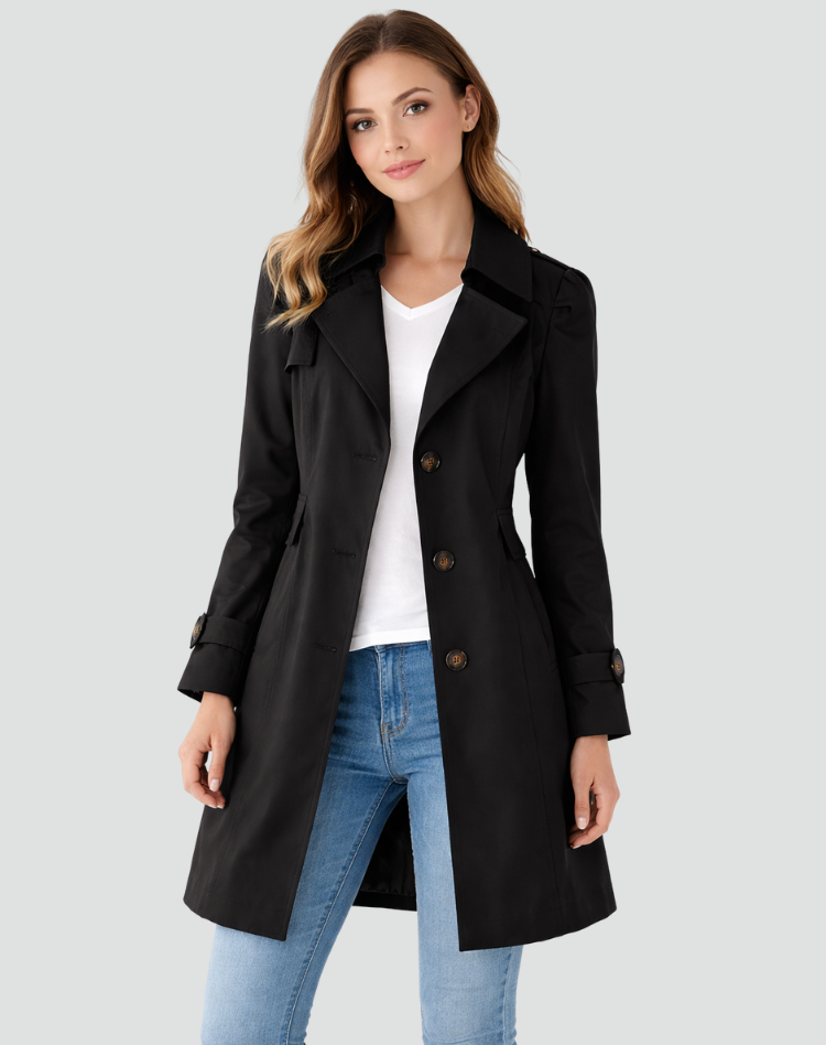 Ashley | Coat Notch Collar Button Front Belted