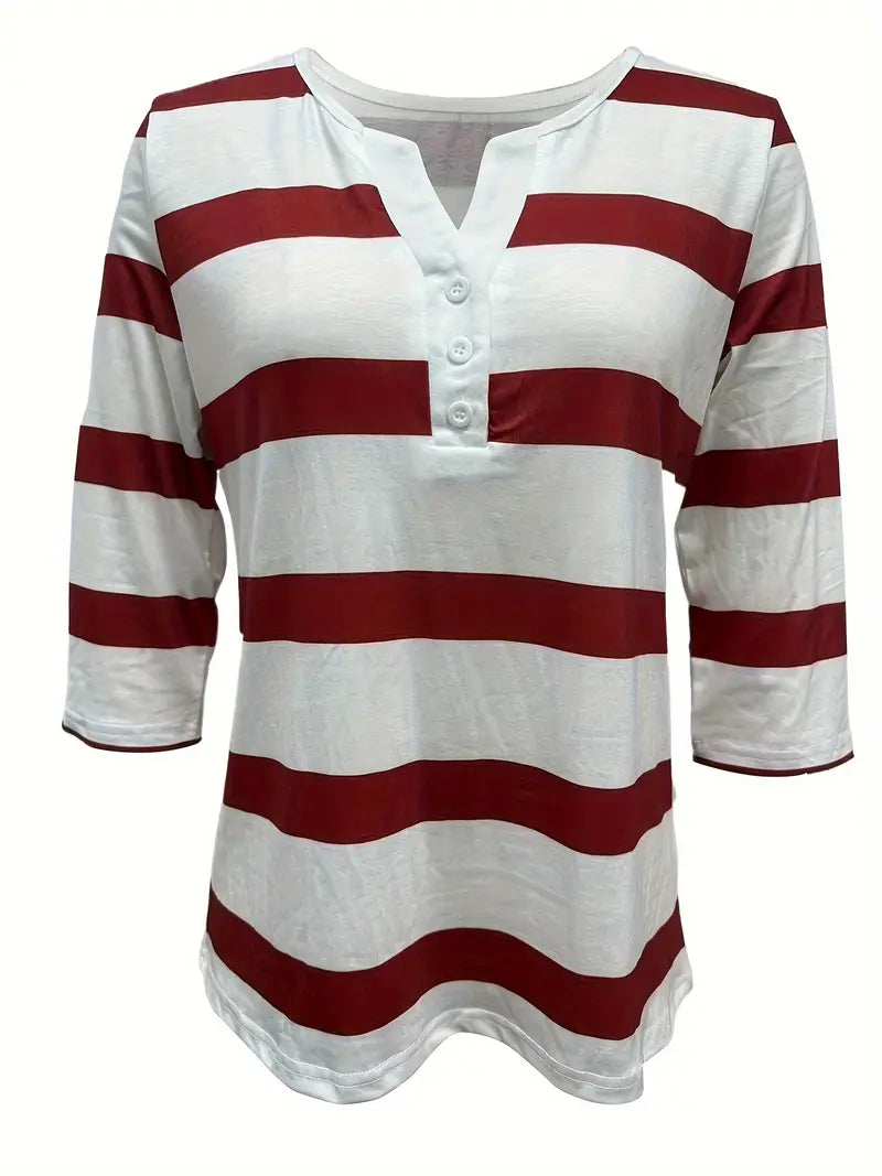 Dakota | Striped V-Neck Three-Quarter Sleeve Top