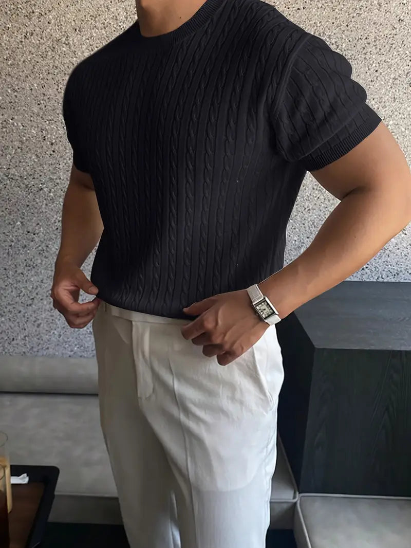 Kiril - Cable Knit Short Sleeve Crewneck Jumper