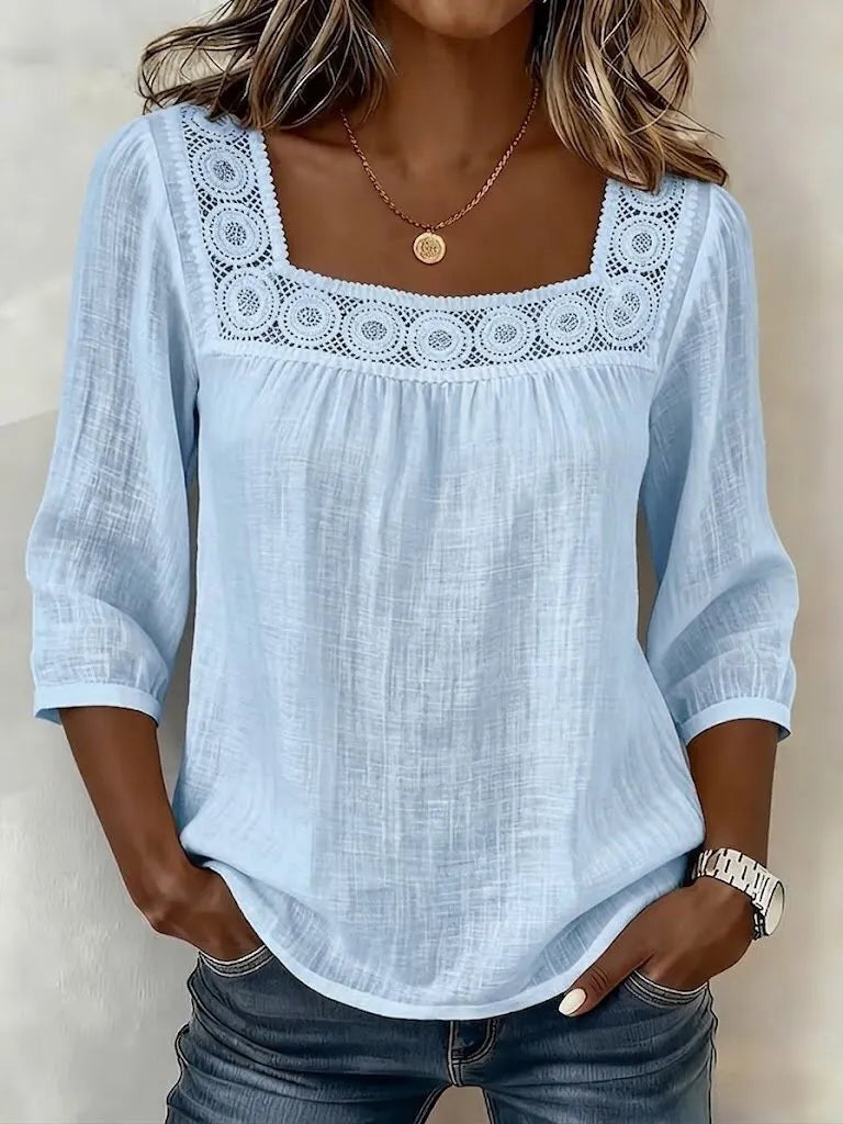 Nozomi | Square Neck Lace Trim Blouse