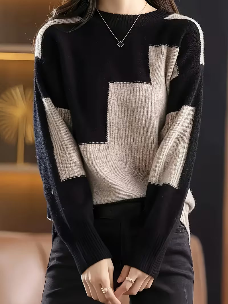 Marvelle | Color Block Crew Neck Long Sleeve Sweater