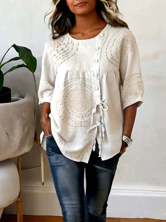 Hydda | Textured Embroidery Linen Button Blouse Women