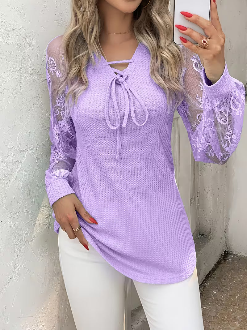 Wazina | Tunic Top with Lace Sleeves and Tie