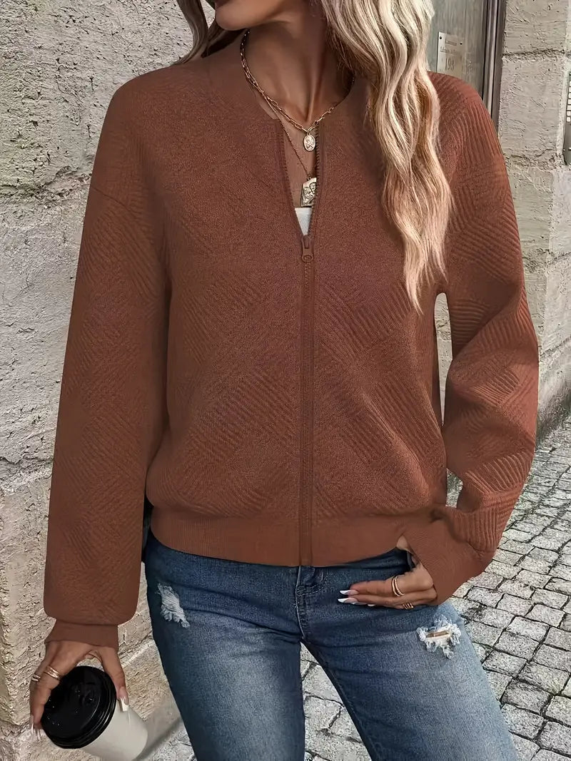 Juanita | Textured Zip-Up Long Sleeve Jacket