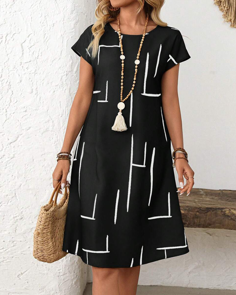 Ainee | Printed Round Neck Short Sleeve Dress