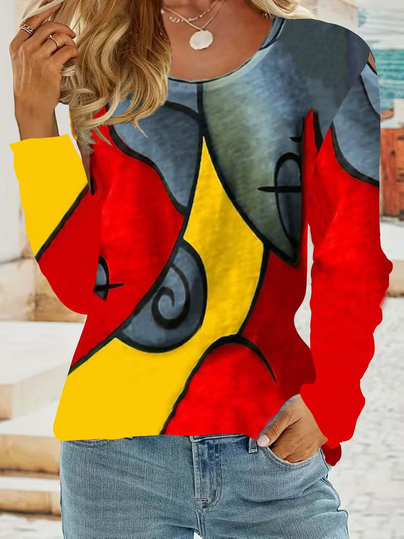 Vespis | Abstract Geometric Print Top with Long Sleeves