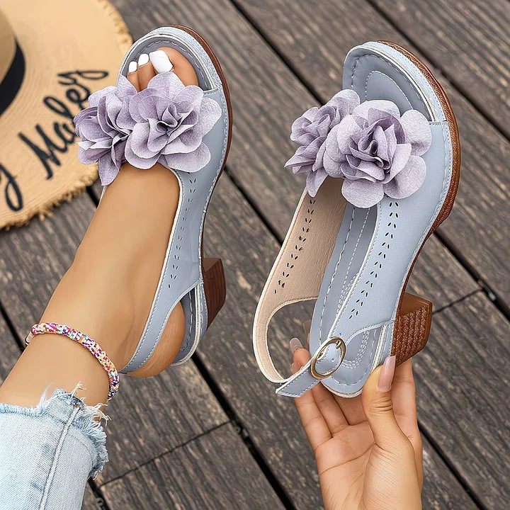 Gayanthi | Floral Open Toe Slingback Heels