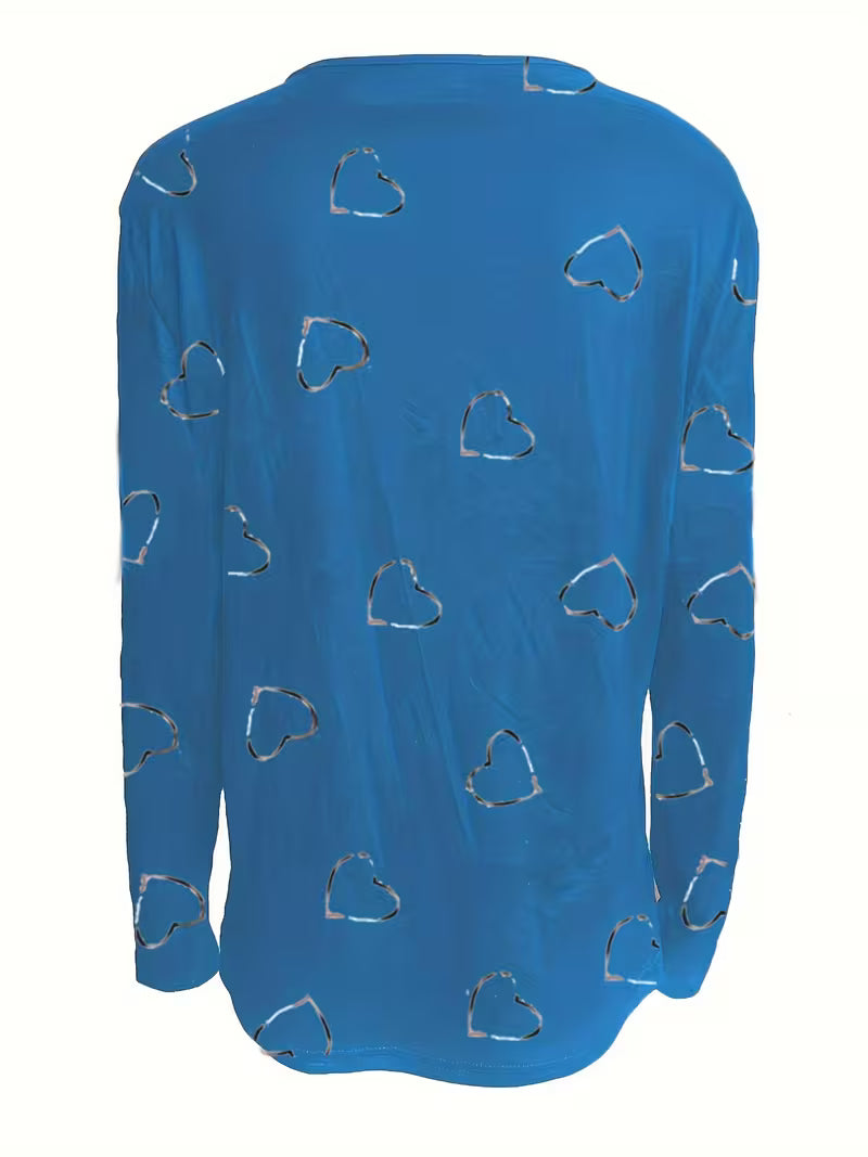 Romisha | Heart Print Zip Neck Top