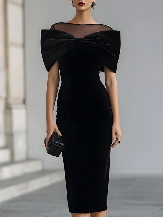 Inkeri | Black Mesh Bow Midi Dress