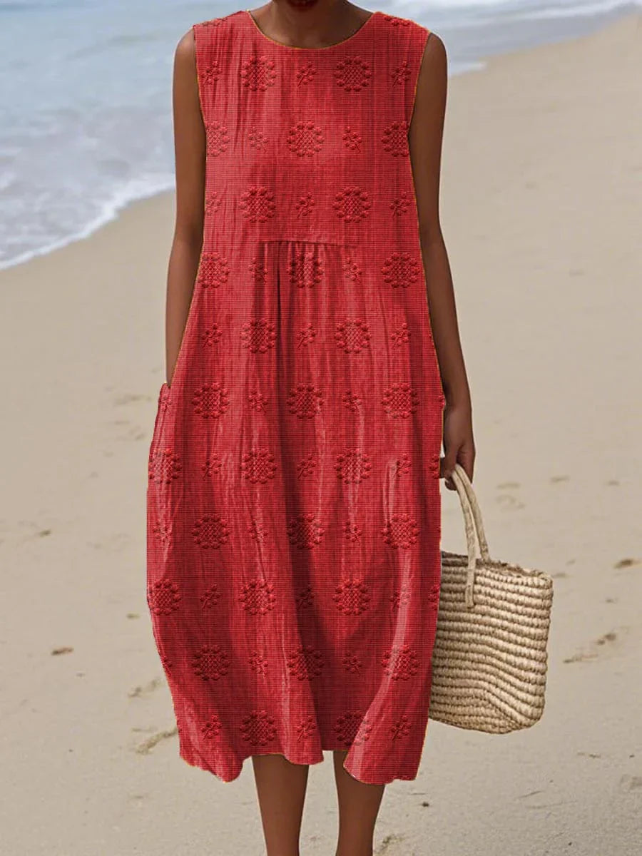 Aikaterini - Sleeveless Textured Pocket Midi Dress