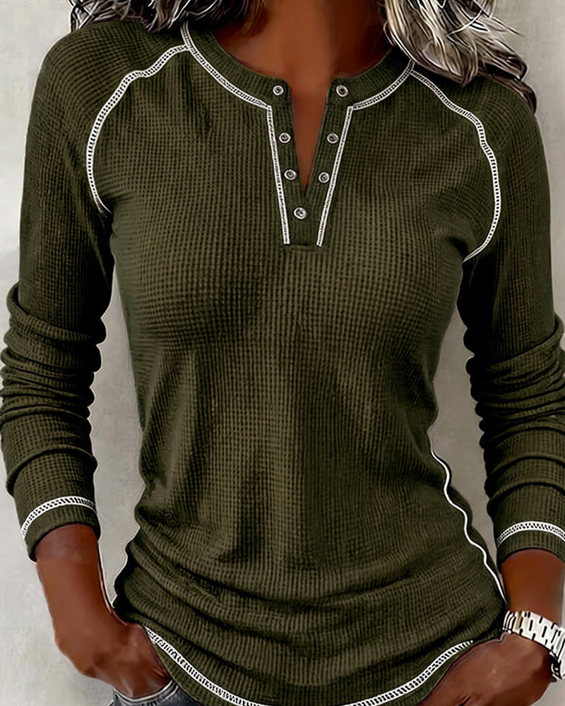Maisy | Waffle Henley Top with Long Sleeves