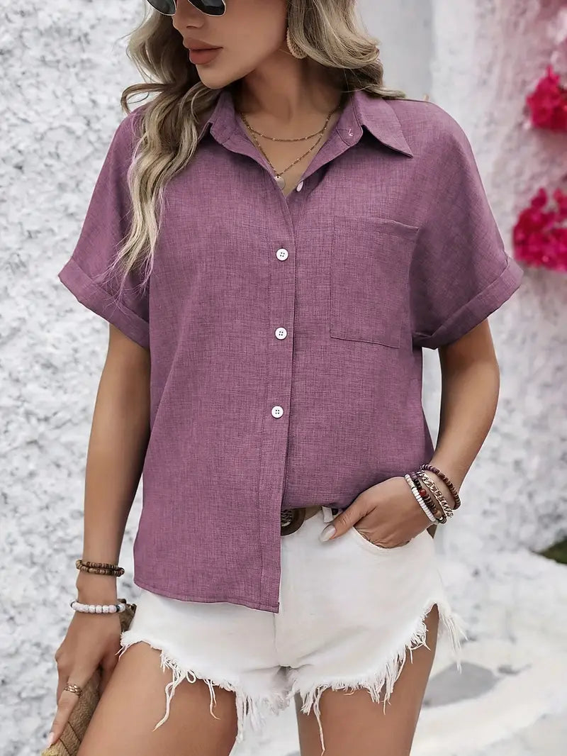 Avina | Collared Short Sleeve Button Front Shirt