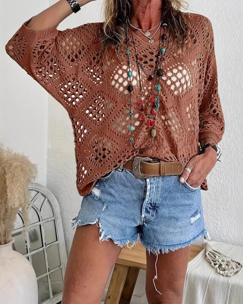 Helenia | Crochet Knit Openwork Sleeve Top