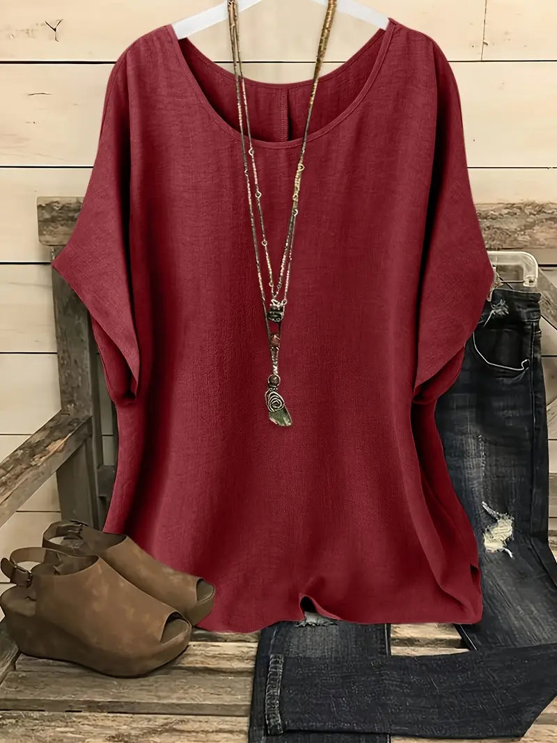 Dilek | Loose Round Neck Short Sleeve Blouse