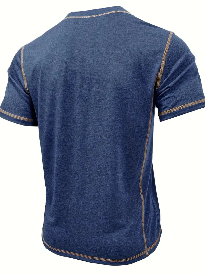Orazio | Henley Short Sleeve Contrast Stitch Shirt
