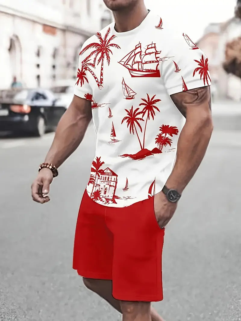 Barea | Tropical Print T Shirt Shorts Set