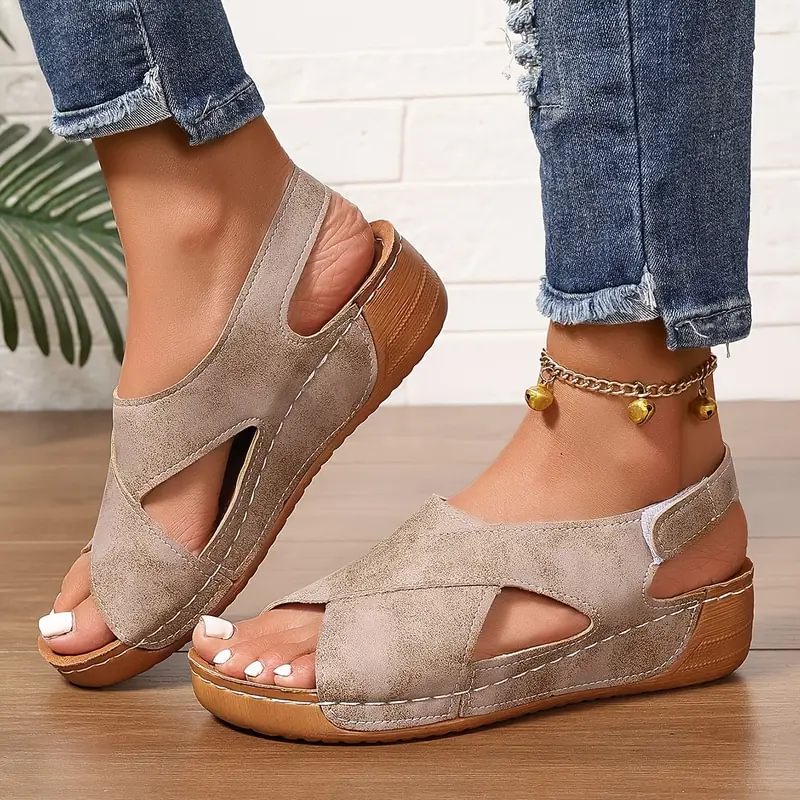 Clarisa | Sandals Open-Toe Cross-Strap Adjustable Wedge Sole