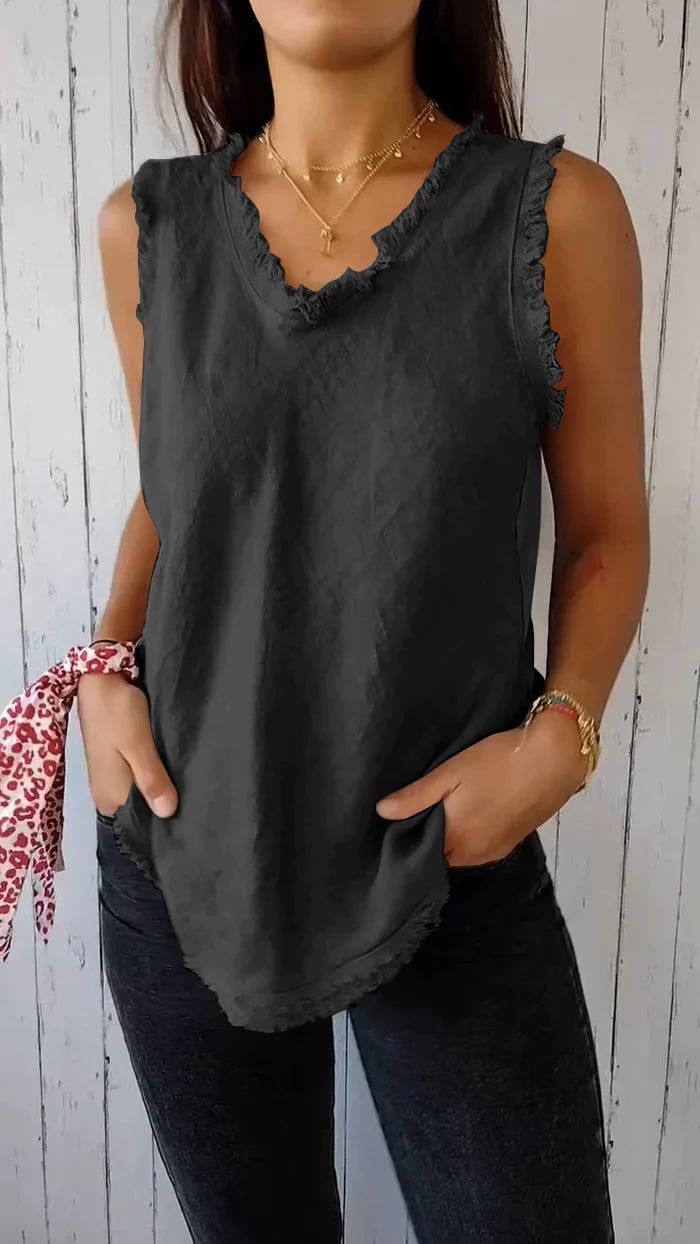 Myriam | Sleeveless V Neck Frayed Hem Vest Top