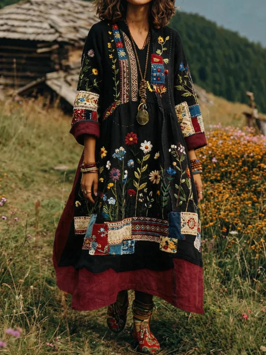 Eresha | Embroidered Floral Bohemian Maxi Dress