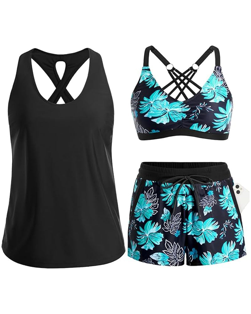 Meaghan | Three Piece Swim Set With Printed Shorts