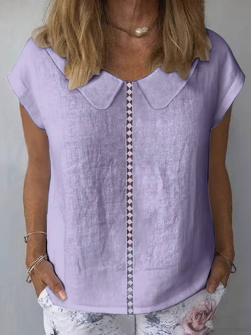 Krischelle - Peter Pan Collar Lace Trim Blouse