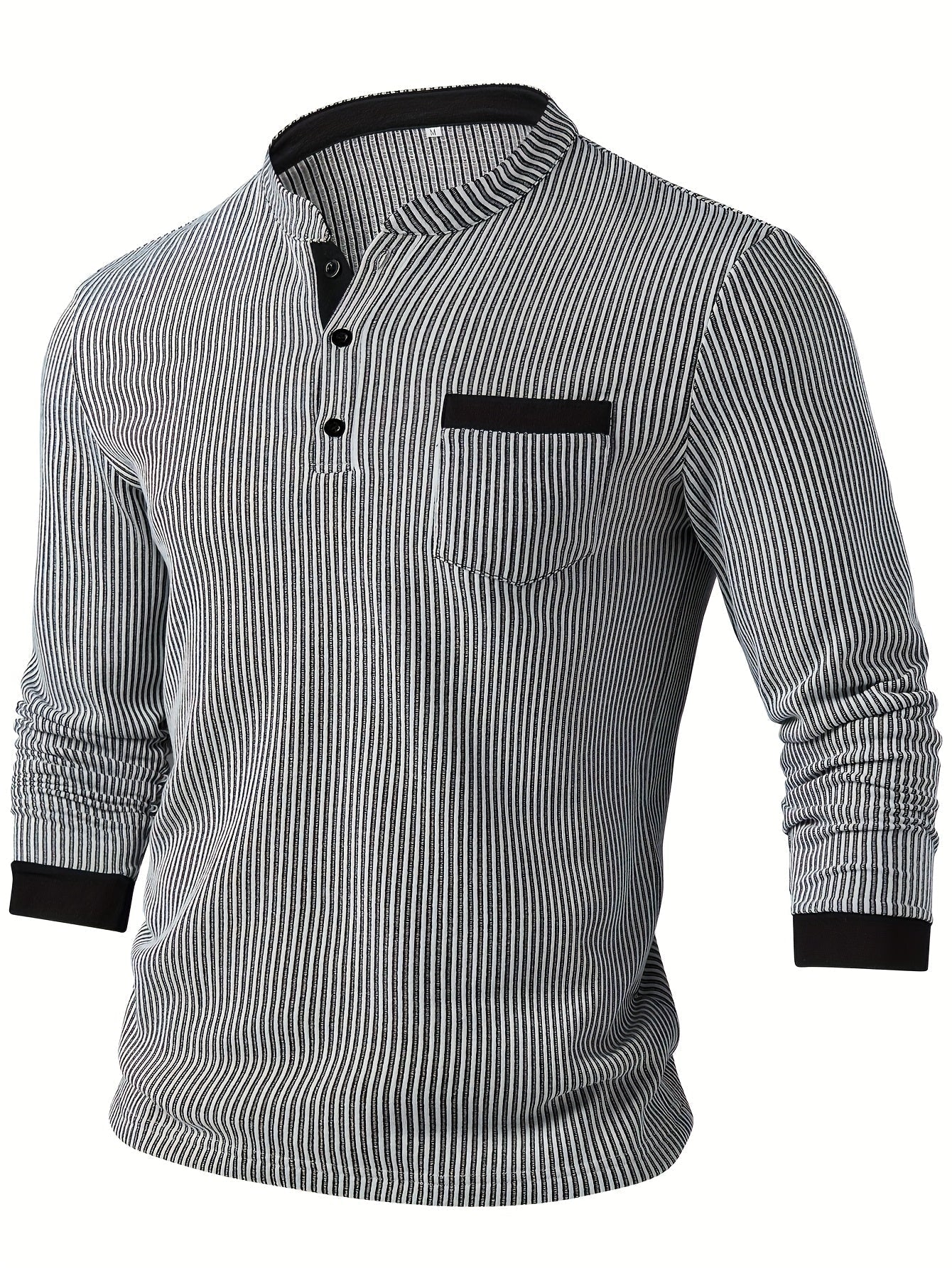 Lorcmir | Textured Striped Long Sleeve Henley Shirt