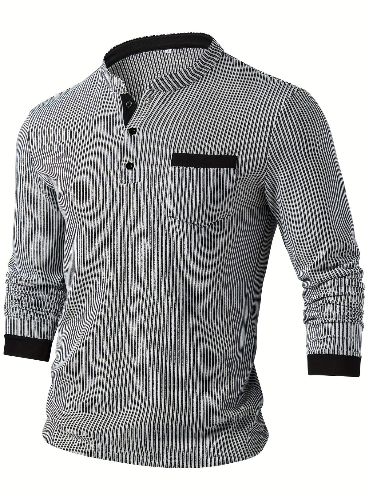 Lorcmir | Textured Striped Long Sleeve Henley Shirt