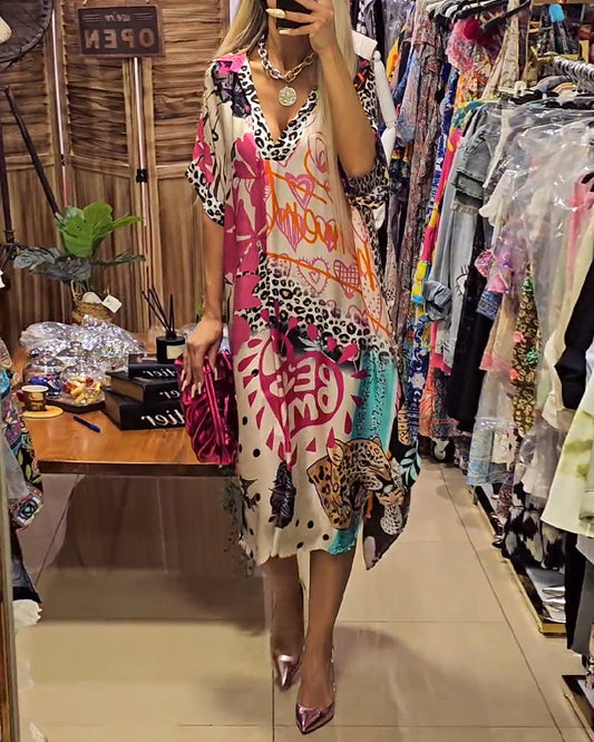 Marianna | Dress Multicolor V Neck Printed Kaftan