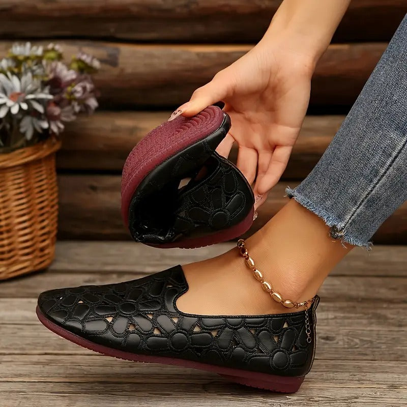 Veronica | Floral Cutout Slip On Flat Shoes