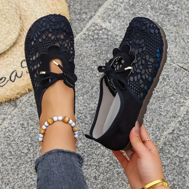 Danika | Black Floral Cutout Slip-On Shoes