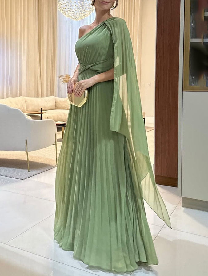 Kiriana | Pleated One Shoulder Maxi Evening Dress