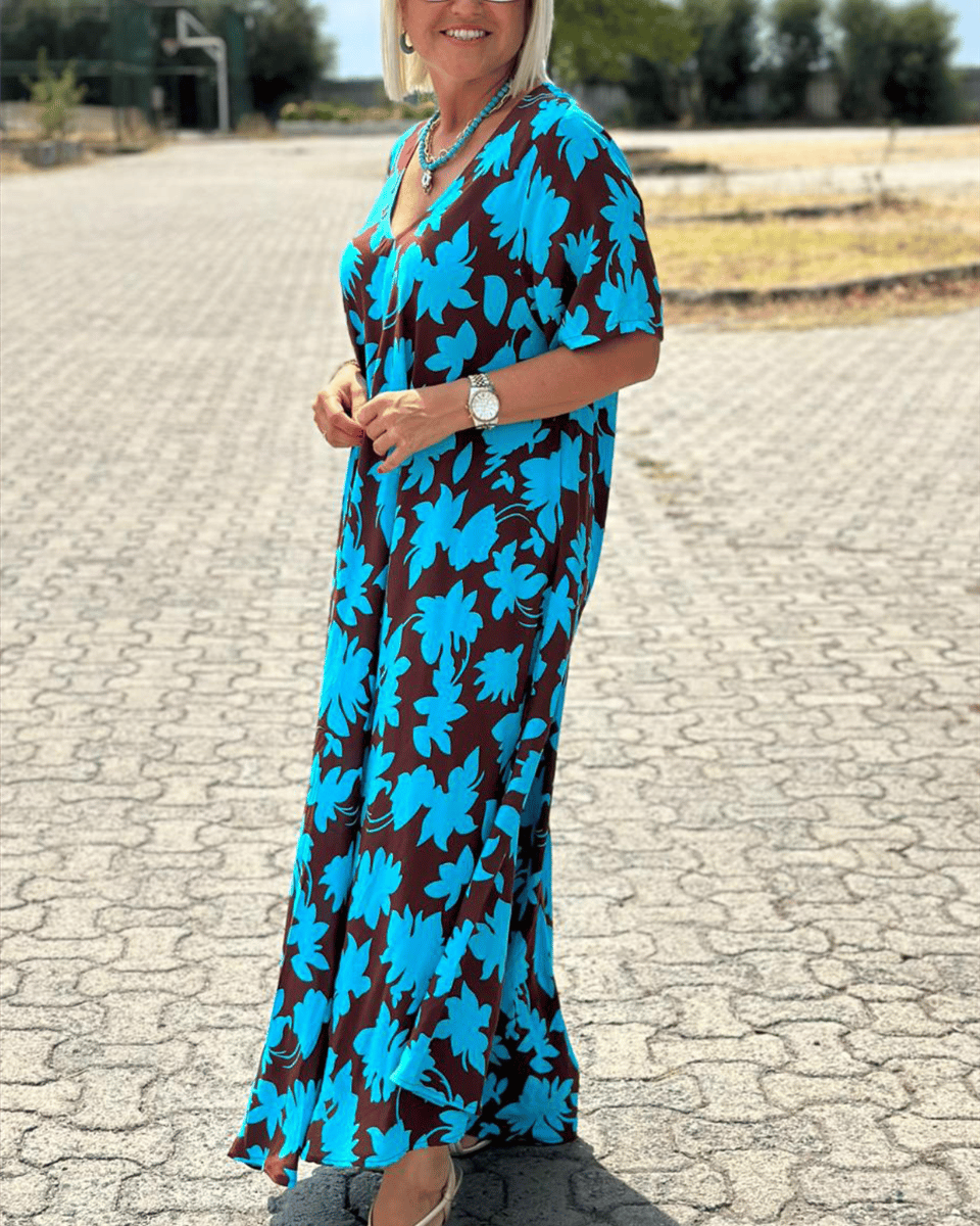 Gomez | Floral Print V Neck Maxi Dress