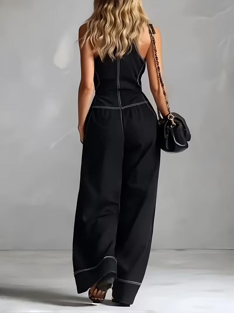 Bryana | Front Zip Patchwork Striped Jumpsuit