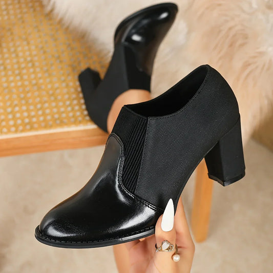Ulenka | Block Heel Slip-On Ankle Shoes