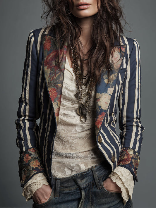 Shalisa - Striped Tailored Lapel Blazer Jacket