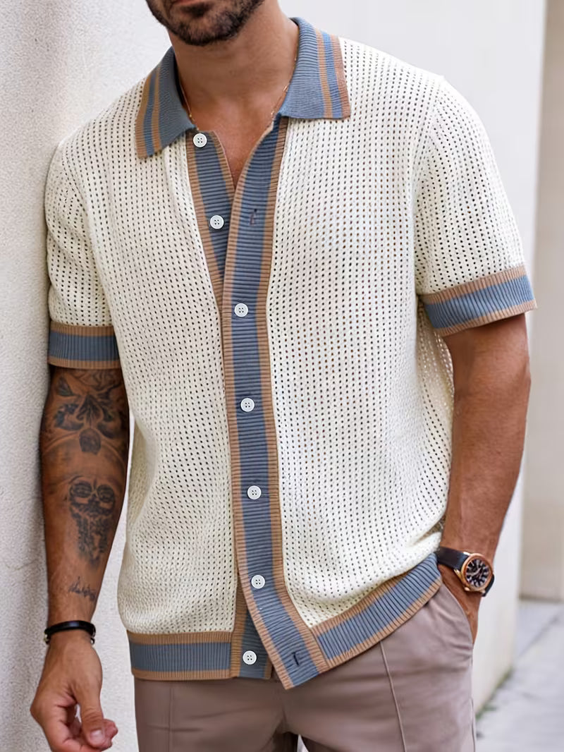 Walt | Knitted Short Sleeve Button-Up Polo Shirt