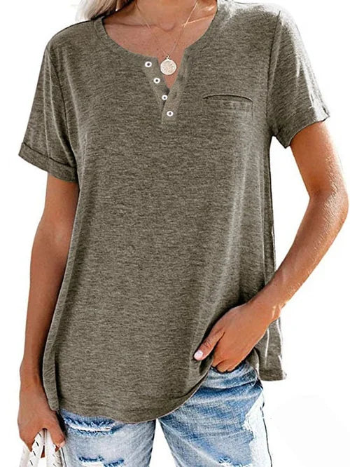 Cettina | Short Sleeve Pocket Henley T Shirt