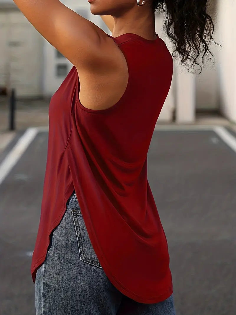 Desirae | Solid Sleeveless Crew Neck Tunic Top