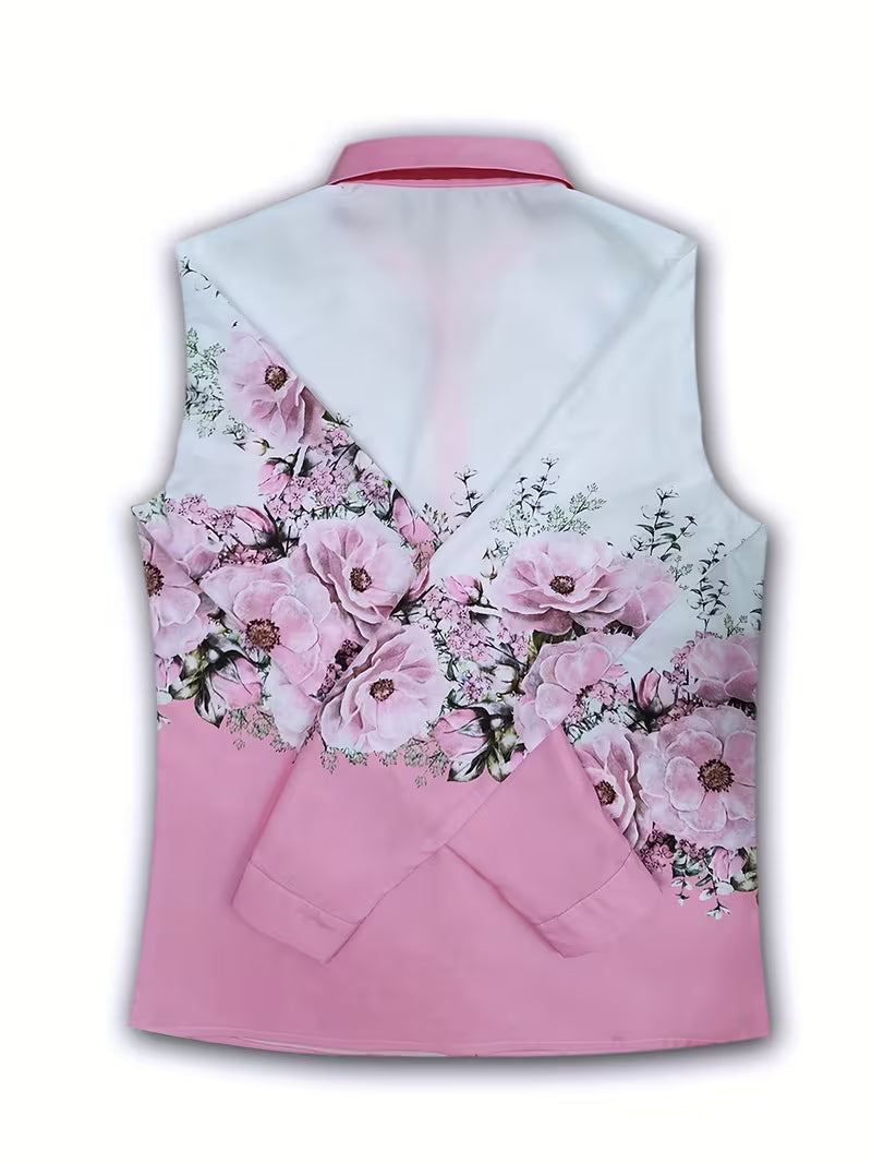 Yaleian | Floral Pink Long Sleeve Button Blouse