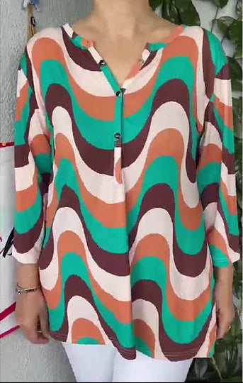Nahikari | Printed V Neck Button Tunic Top