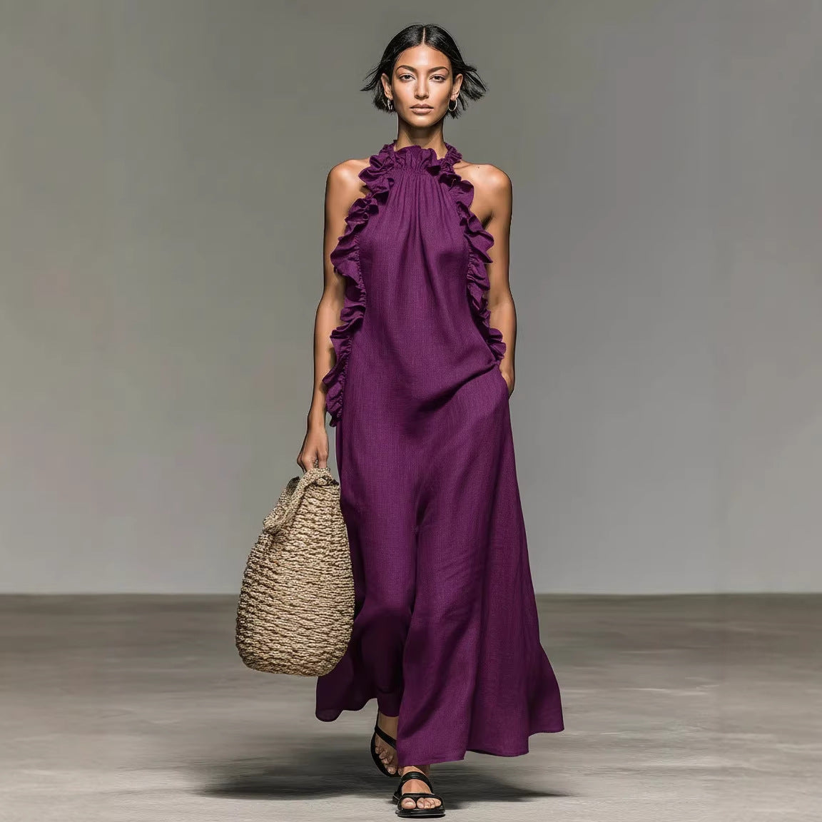 Vasara | Ruffle High Neck Sleeveless Maxi Dress