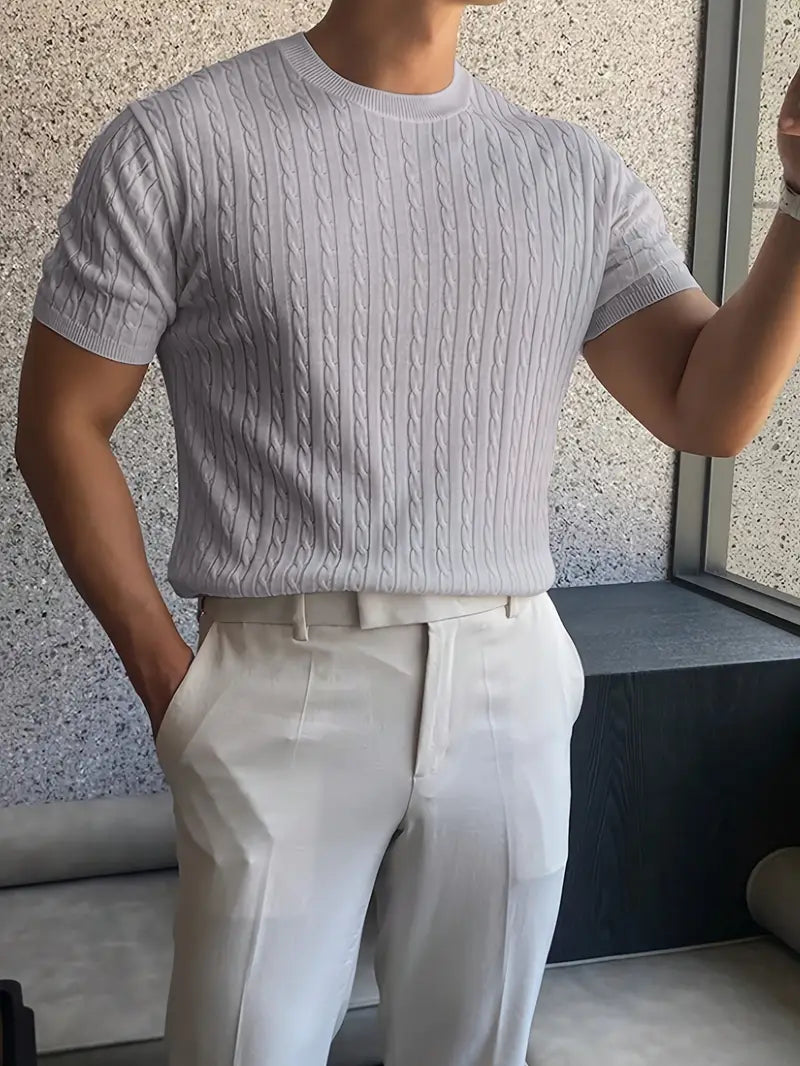 Kiril - Cable Knit Short Sleeve Crewneck Jumper